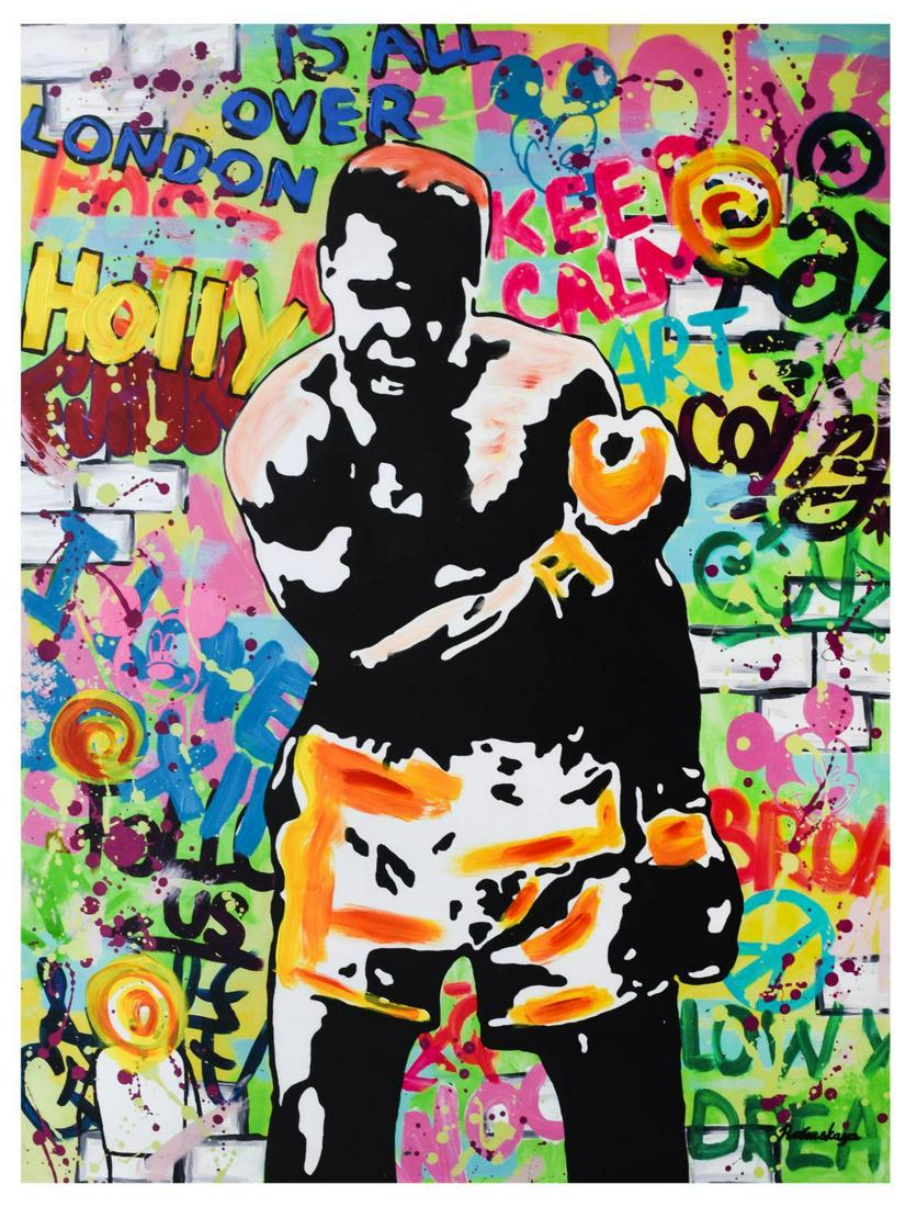Nastya Rovenskaya- Mixed Media "Muhammad Ali": Artist: Nastya Rovenskaya. Medium: Mixed Media. Title: Muhammad Ali. Size (Unframed): 40" x 30". Certificate of Authenticity: From the publisher. Reference# 12855.