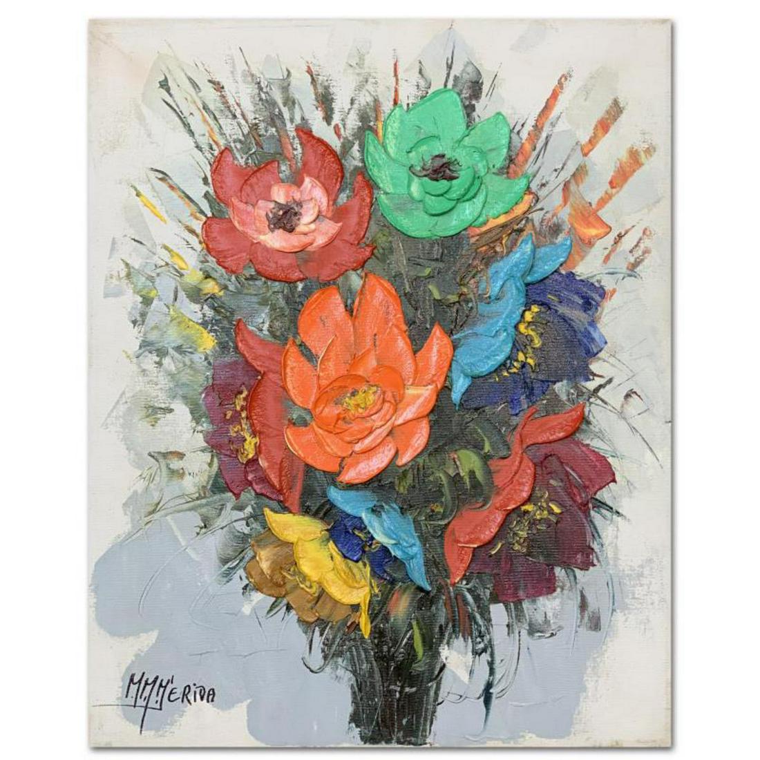 Manuel Munoz Merida (1920-2010), Original Oil Painting: This is an original oil painting on stretched canvas by Manuel Munoz Merida (1920-2010), hand signed by the artist. Includes letter of authenticity. Due to the age of this piece and the way it was sto