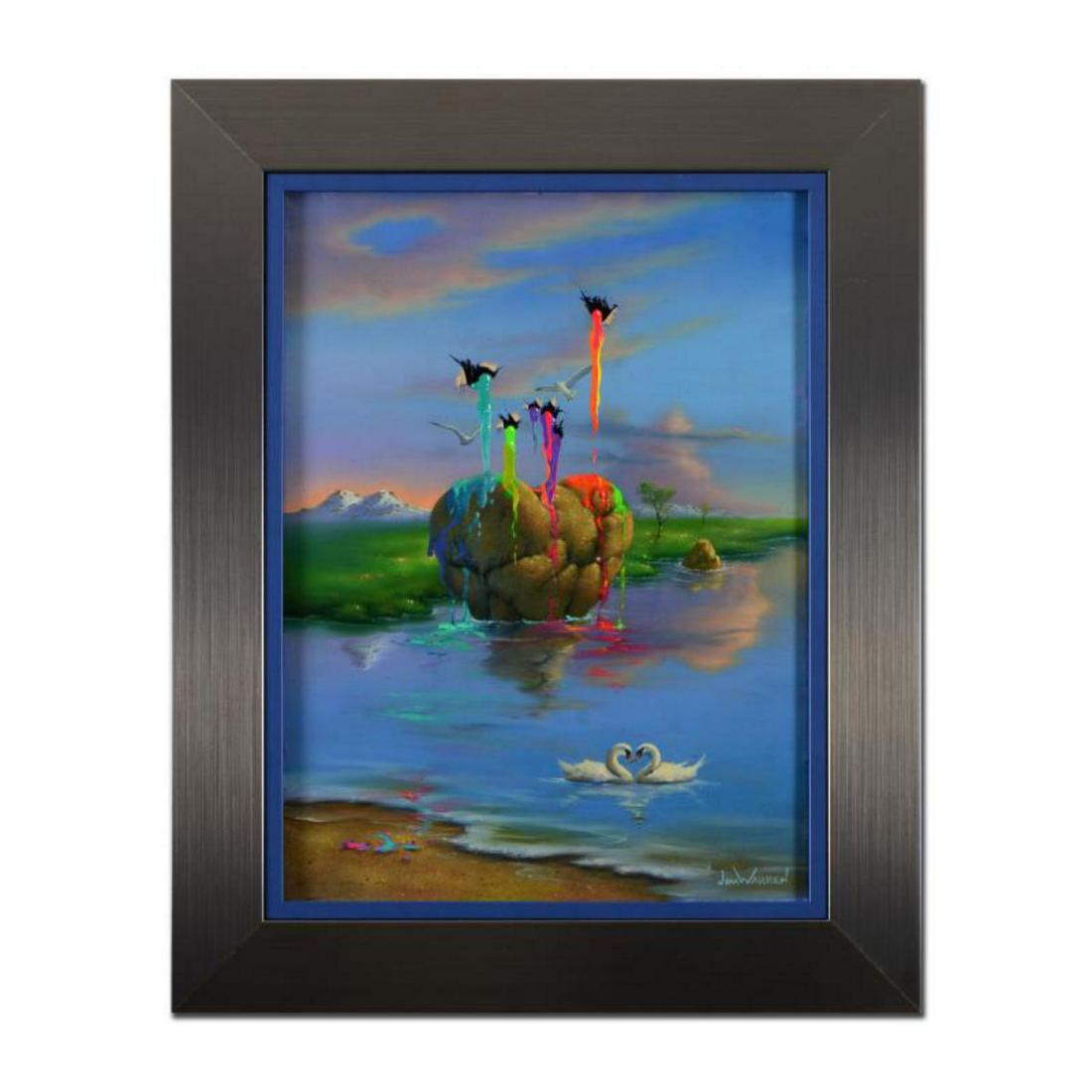 Jim Warren, "Romantic Reflections" Framed Original: "Romantic Reflections" is an original painting on board by Jim Warren, hand signed by the artist. This piece is custom framed. Includes Letter of Authenticity. Measures approx. 25" x 31" (with frame),