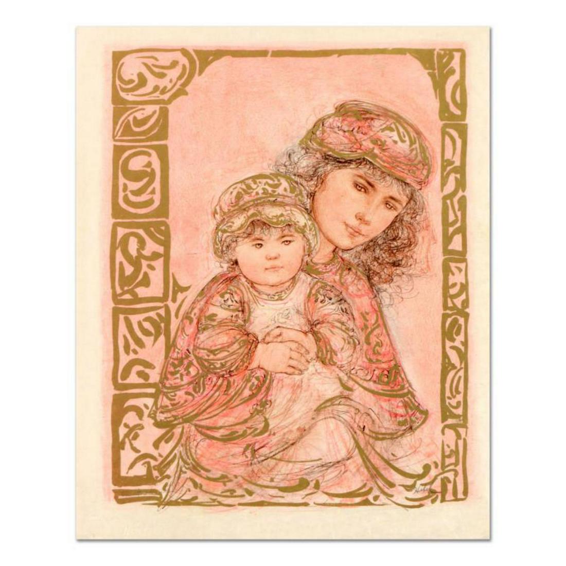 Edna Hibel (1917-2014), "Valentine and Kore" Limited: "Valentine and Kore" is a limited edition lithograph on rice paper by Edna Hibel (1917-2014), numbered and hand signed by the artist. Includes Certificate of Authenticity. Measures approx. 18" x 22" (