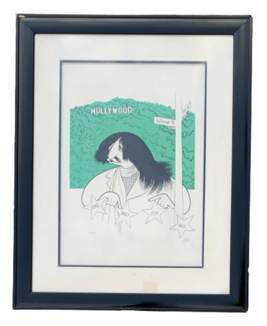 Al Hirschfeld, American (1903 - 2003) Lithograph on: Artist: Al Hirschfeld, American (1903 - 2003). Medium: Lithograph on Japon. Title: Ringo Starr Visits Hollywood. Signature: signed and numbered in pencil. Size: 22.5x16". Additional: Edition: 300. Ref