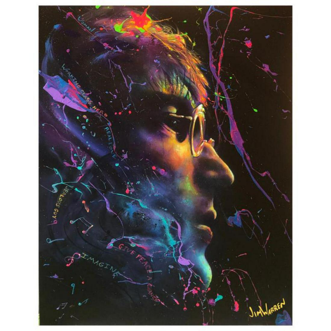 Jim Warren, "The Music Lives On (John Lennon)" Hand: "The Music Lives On (John Lennon)" is an is an AP numbered, artist embellished limited edition giclee on canvas by Jim Warren. The piece is hand signed and accompanied by a certificate of authenticity