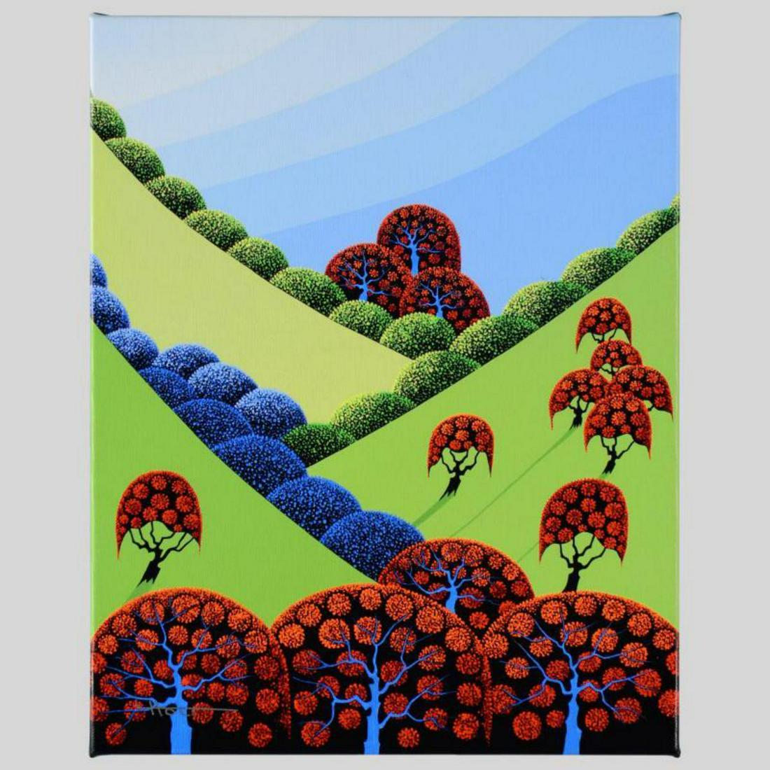 "Autumn Fields Forever" Limited Edition Giclee on: Larissa Holt, a student of distinguished artist Eyvind Earle (1916-2000), uses bold colors and breathtaking scenery to create images of Nature in her own unique style. "Autumn Fields Forever" is a lim