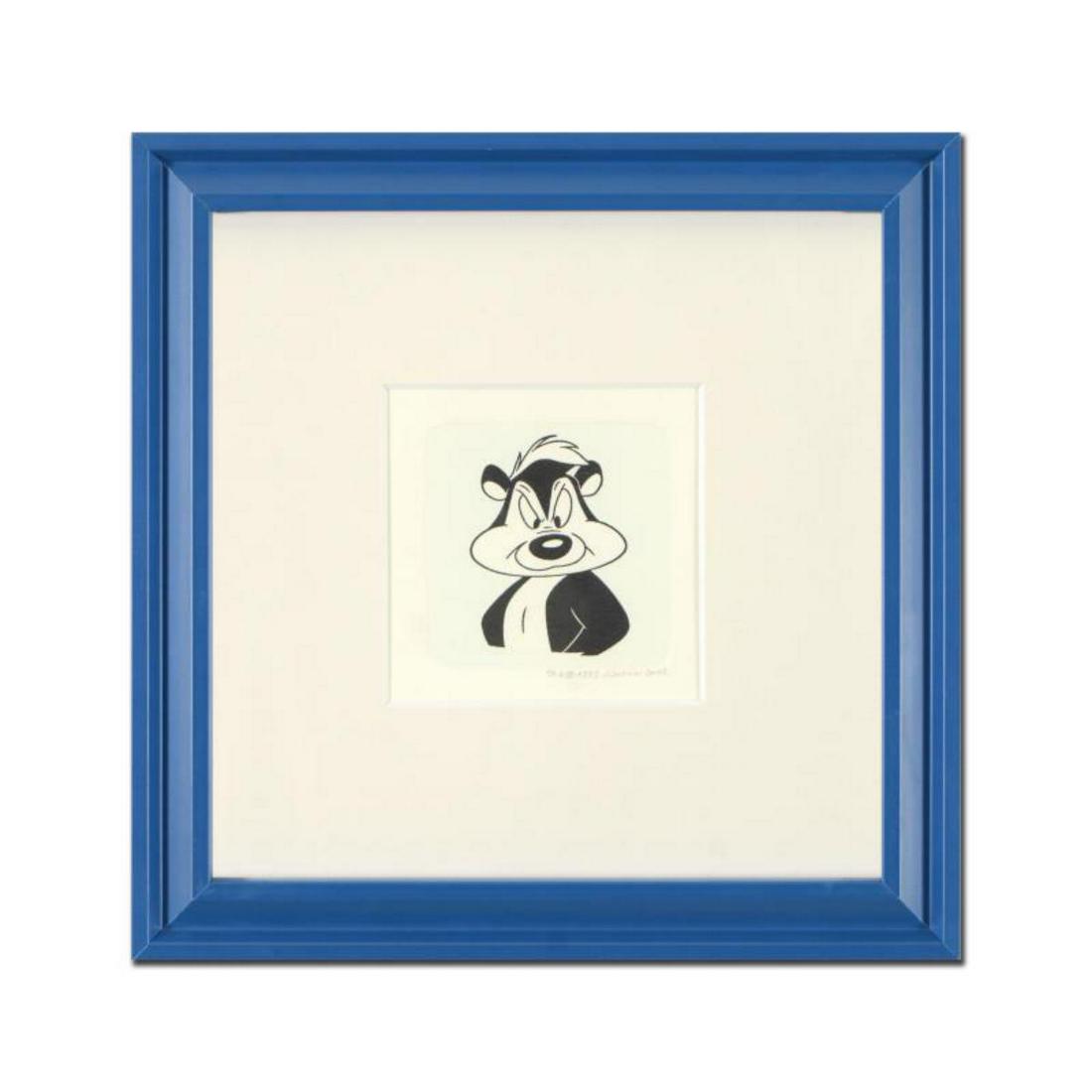 "Pepe Le Pew" Framed Limited Edition Etching with: "Pepe Le Pew" is a limited edition etching on paper with hand-tinted coloring from Warner Bros, numbered and dated 1999. This piece comes framed. Measures approx. 9" x 9" (with frame), 2" x 2.5" (imag