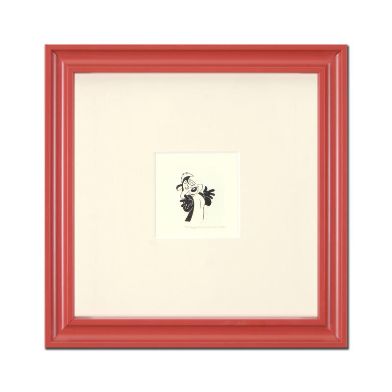 "Pepe Le Pew" Framed Limited Edition Etching with: "Pepe Le Pew" is a limited edition etching on paper with hand-tinted coloring from Warner Bros, numbered and dated 1999. This piece comes framed. Measures approx. 9" x 9" (with frame), 2" x 2.5" (imag