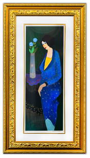 Itzchak Tarkay (1935 – June 3, 2012)- Serigraph in: Artist: Itzchak Tarkay (1935 – June 3, 2012). Medium: Serigraph in Color on Wove Paper. Title: Starbust Vase 2003. Size (Unframed): 24" x 8". Size (Framed): 34" x 15". Limited Edition: Edition