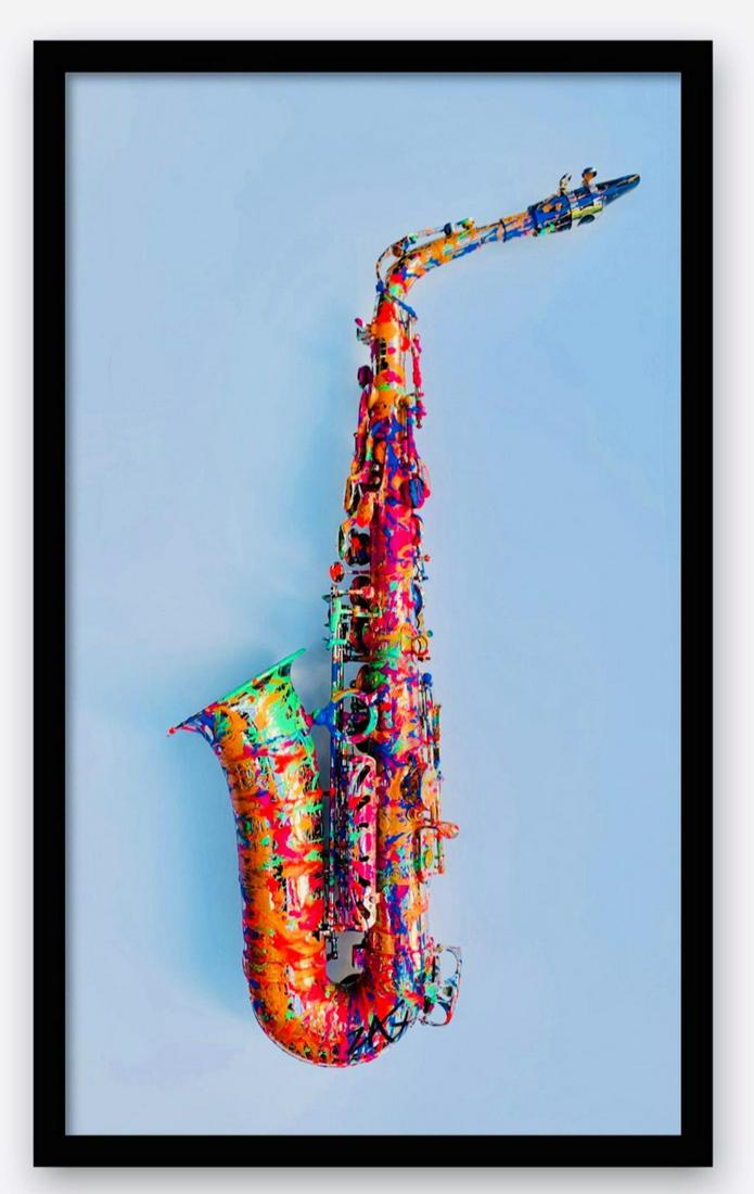 E.M. Zax Hand painted original functional saxophone: Artist: E.M. Zax. Medium: Hand painted original functional saxophone. Title: Saxsophone. Signature: Hand signed by the artist . Frame Size: 36x18". Certificate of authenticity: Is included. Reference#