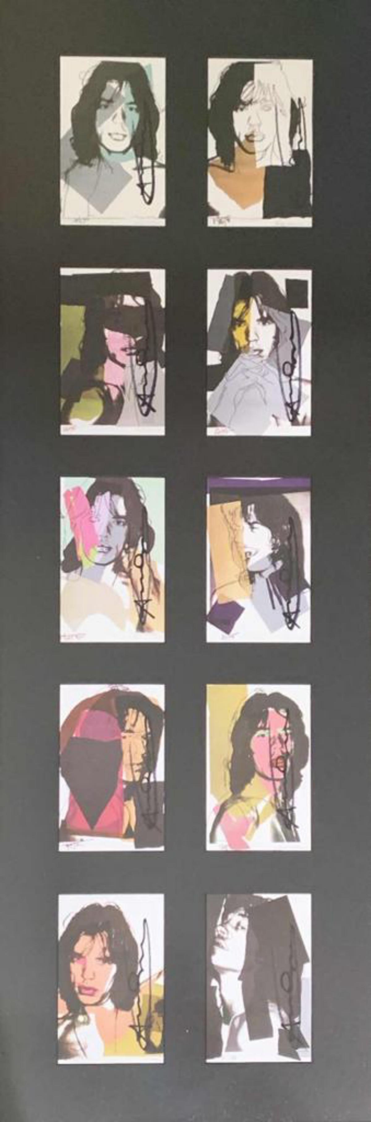 Andy Warhol 10 Original Offset Lithographs on an: Artist: Andy Warhol. Medium: 10 Original Offset Lithographs on an Invitation Cards. Title: Mick Jagger Suite (Invitations). Signature: Hand Signed. Size: 6x4" Each. Frame Size: Approx. 40x30". Additio