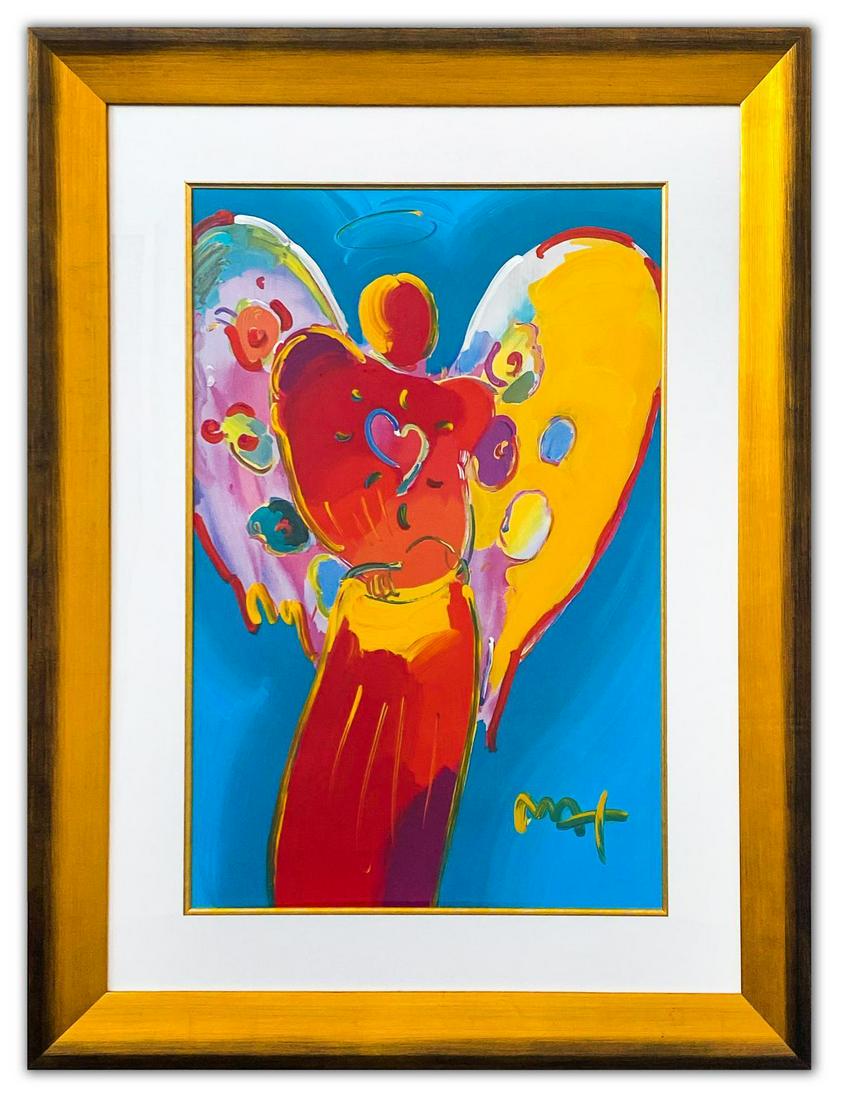 Peter Max- Original Mixed Media "Angel with Heart": Artist: Peter Max. Medium: Original Mixed Media. Title: Angel with Heart. Size (Unframed): 36" x 24". Size (Framed): 50" x 39". Certificate of Authenticity: From Peter Max Studio. Additional: Custom F