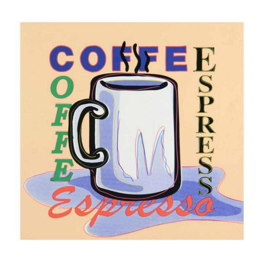 Steve Kaufman (1960-2010), "Espresso" Hand Embellished: "Espresso" is a hand embellished limited edition silkscreen on canvas by Andy Warhol protege Steve Kaufman (1960-2010). This piece is numbered 43/50 and hand signed inverso. Includes Certificate of Au