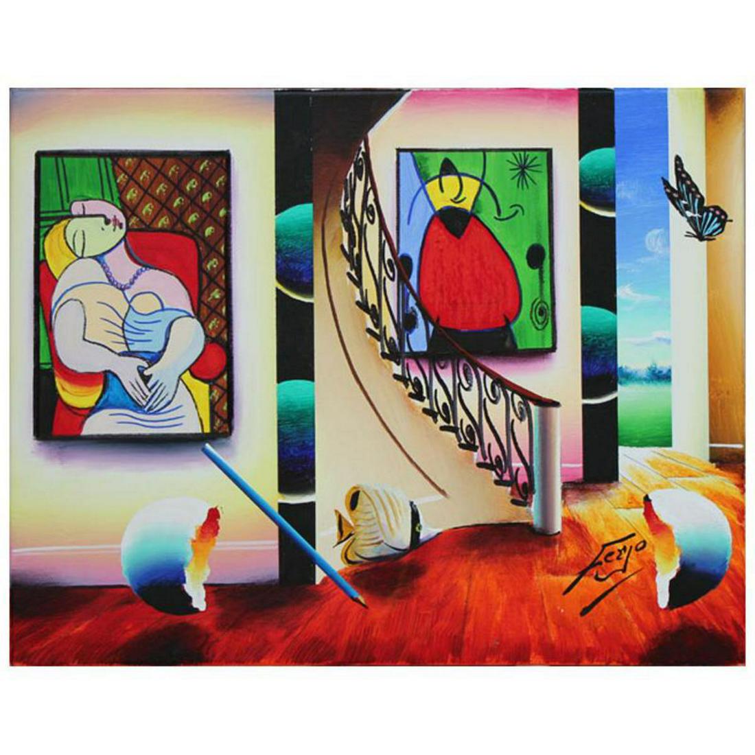 Ferjo, "Sweet Dreaming" Original Painting on Canvas,: "Sweet Dreaming" is an original painting, oil on stretched canvas by Ferjo. Hand signed by the artist, this piece comes with a letter of authenticity. Measures approx. 16" x 20" (image). Reference #: 