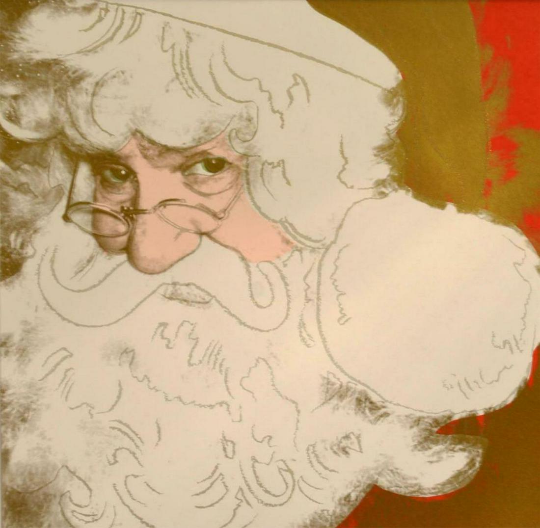 Andy Warhol- Screenprint in colors with diamond dust: Artist: Andy Warhol. Medium: Screenprint in colors with diamond dust. Title: Santa Claus, 1981. Size (Unframed): 38" x 38". Additional: Unsigned proof (outside the edition). Printer: Rupert Jasen Smit