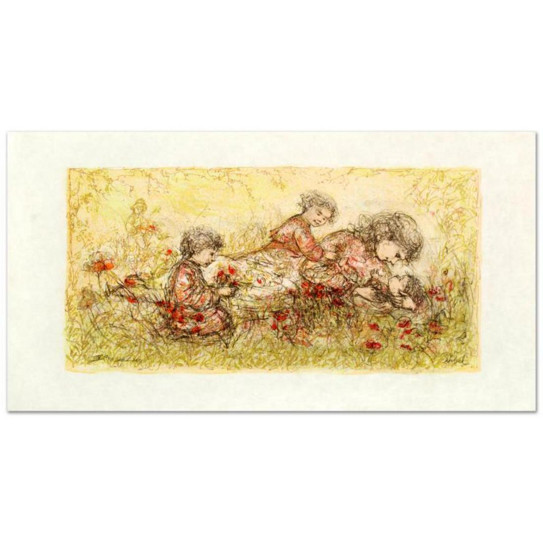 "Natures Caress" Limited Edition Lithograph by Edna: "Natures Caress" is a limited edition lithograph on rice paper, numbered and hand signed by Edna Hibel (1917-2014). Includes Certificate of Authenticity! Measures approx. 22" x 12" (with border), 17"