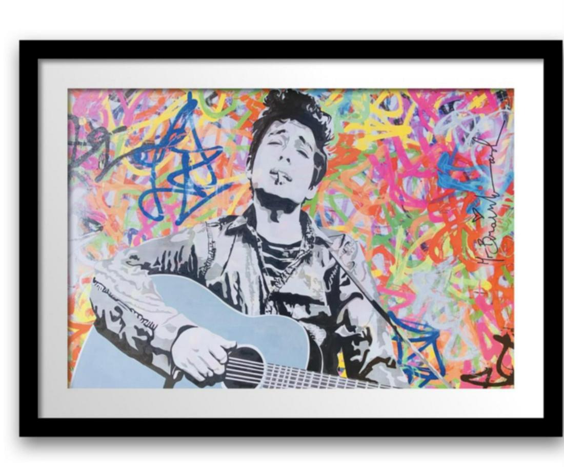 Mr. Brainwash Original Offset Lithograph on paper "Bob: Artist: Mr. Brainwash. Medium: Original Offset Lithograph on paper. Title: Bob Dylan. Signature: Plate signed. Size: 24x36". Frame Size: Approx. 34x46". Reference# 30335.