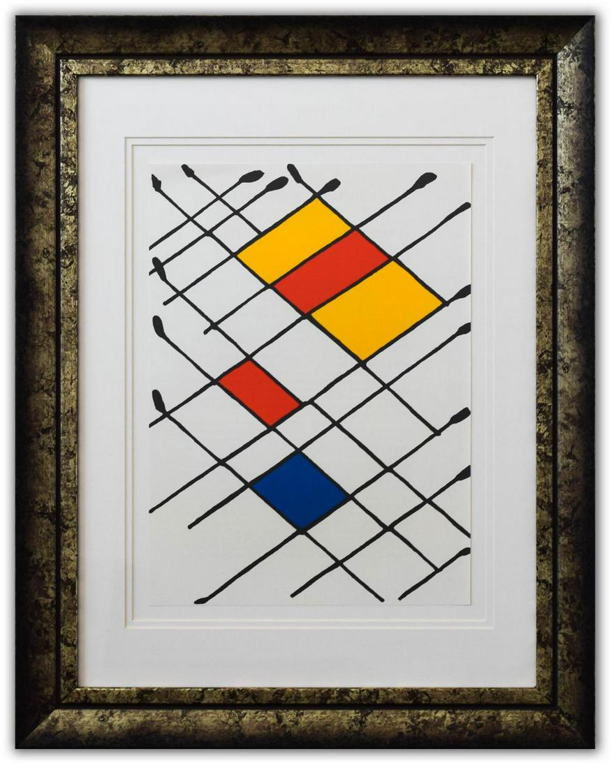 Alexander Calder- Lithograph "DLM156 - Damier": Artist: Alexander Calder. Medium: Lithograph. Title: DLM156 - Damier. Size (Unframed): 15" x 11". Size (Framed): 25" x 20". Certificate of Authenticity: Is included. Additional: Year : 1966. Reference