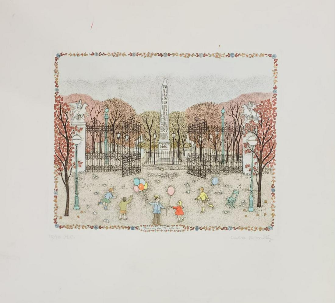 Cuca Romley Hand watercolored etching on paper: Artist: Cuca Romley. Medium: Hand watercolored etching on paper. Title: . Signature: Hand signed and numbered. Size: 18x14". Reference# 30340.