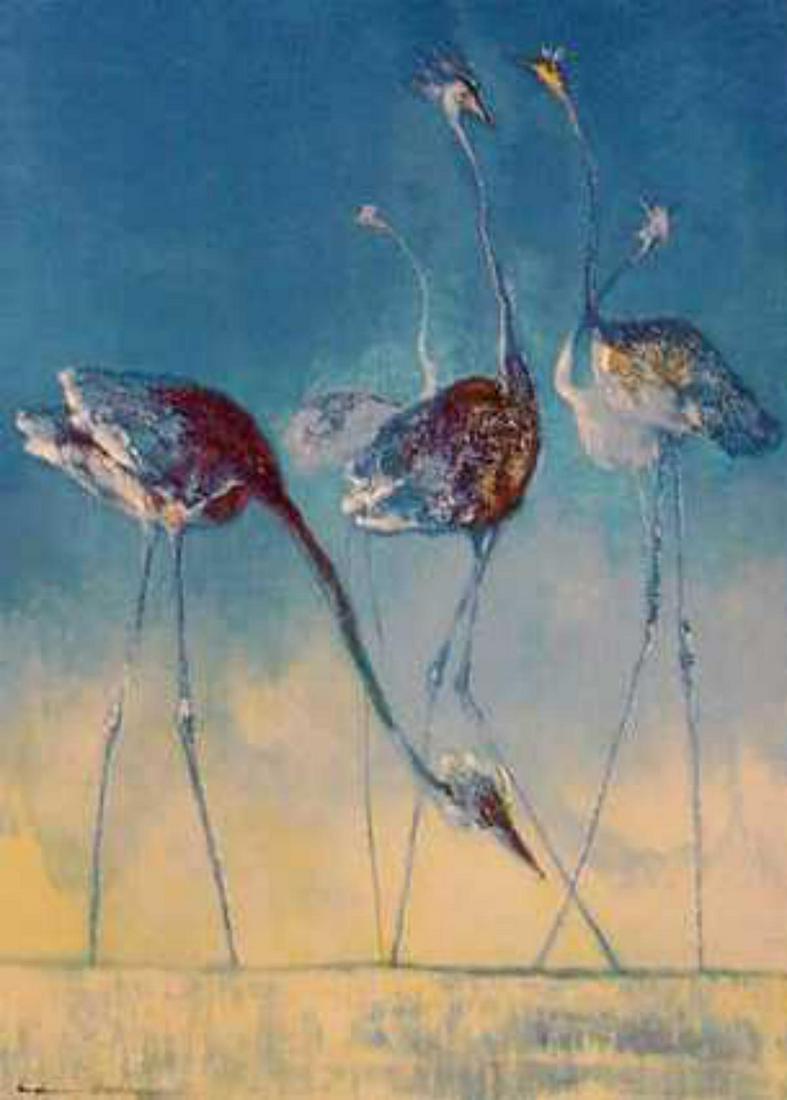 Edwin Salomon- Original Serigraph "Blue Birds": Artist: Edwin Salomon. Medium: Original Serigraph. Title: Blue Birds. Size (Unframed): 20" x 14.5". Certificate of Authenticity: From the publisher.