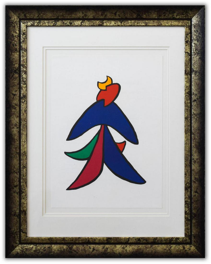 Alexander Calder- Lithograph "DLM141 - Lune jaune et: Artist: Alexander Calder. Medium: Lithograph. Title: DLM141 - Lune jaune et porc qui pique II. Size (Unframed): 15" x 11". Size (Framed): 25" x 20". Certificate of Authenticity: Is included. Additiona