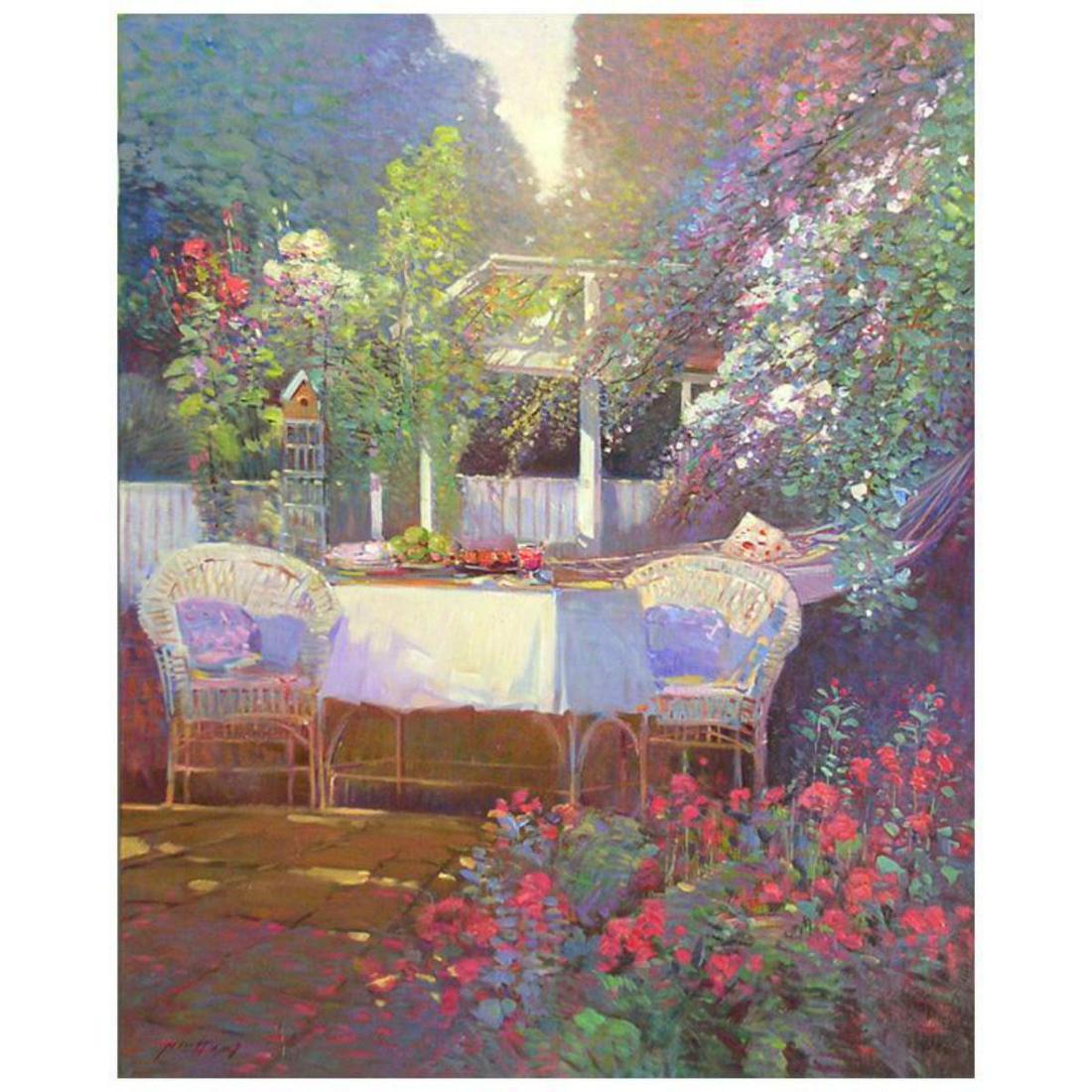 Ming Feng, "Lazy Afternoon" Original Oil Painting on: "Lazy Afternoon" is an original oil painting on stretched canvas by Ming Feng, hand signed by the artist. Includes Letter of Authenticity. Measures approx. 24" x 30" (image). Reference #: 239102