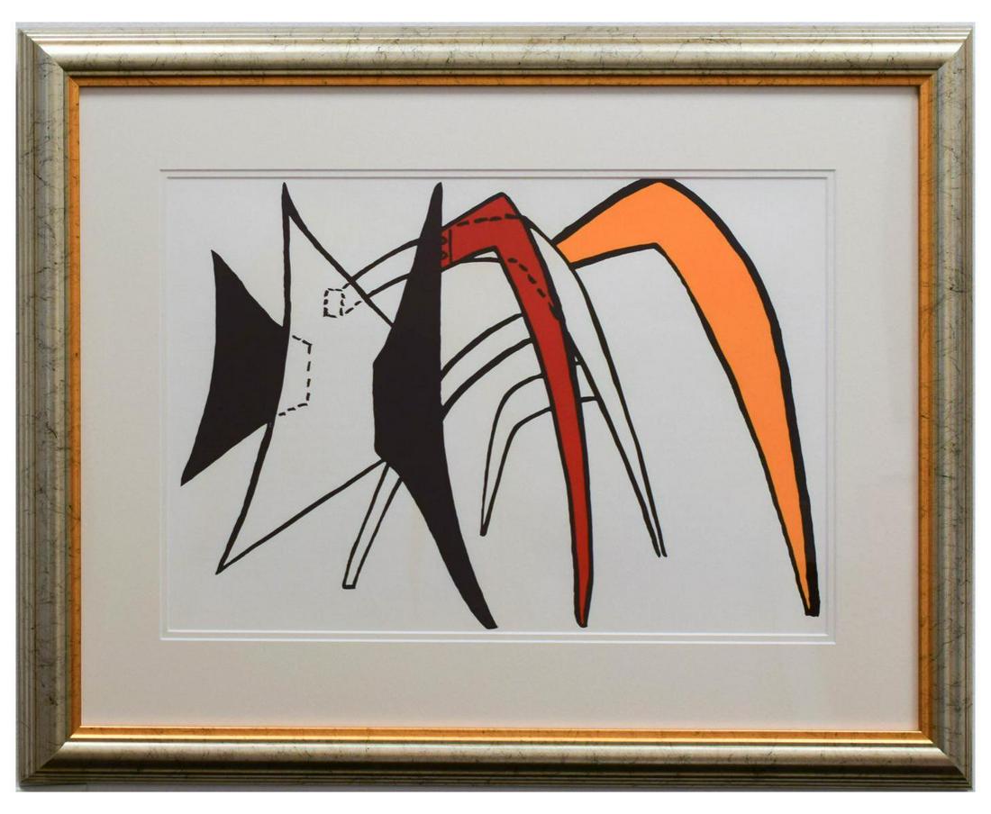 Alexander Calder- Lithograph "DLM141 - Tamanoir jaune": Artist: Alexander Calder. Medium: Lithograph. Title: DLM141 - Tamanoir jaune. Size (Unframed): 15" x 22". Size (Framed): 24.5" x 31". Certificate of Authenticity: Is included. Additional: Year : 1963.