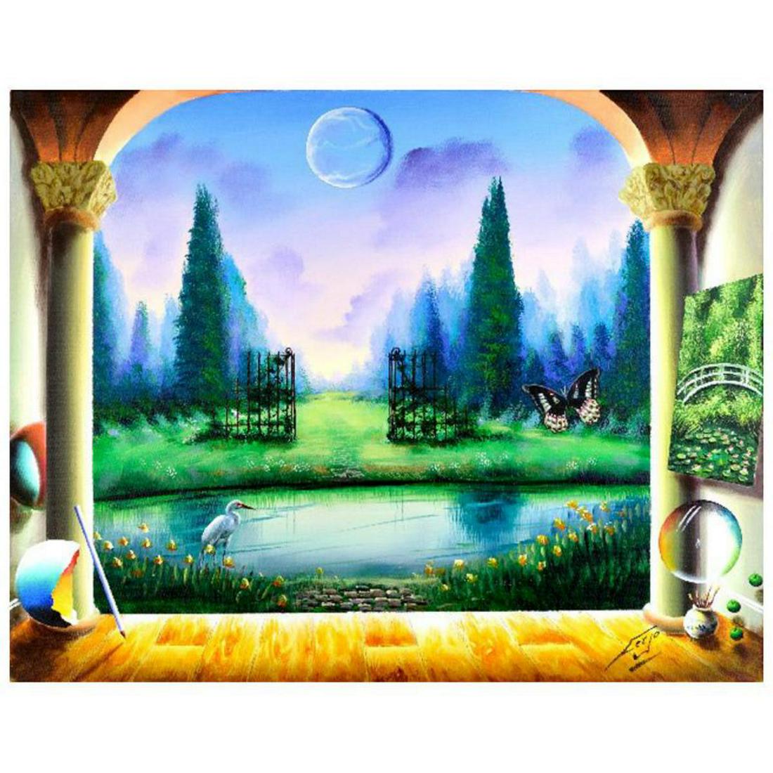 Ferjo, "Garden Pond" Original Painting on Canvas, Hand: "Garden Pond" is an original painting, oil on stretched canvas, by Ferjo. Hand signed by the artist, this piece comes with a letter of authenticity. Measures approx. 24" x 30" (image). Reference #: 24