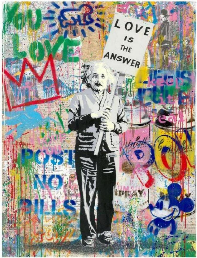 Mr. Brainwash Original Mixed Media (Silkscreen and: Artist: Mr. Brainwash. Medium: Original Mixed Media (Silkscreen and Mixed Media on Paper). Title: Einstein, 2020. Signature: Hand Signed. Size: 50x38". Certificate of authenticity: Is included. Refere