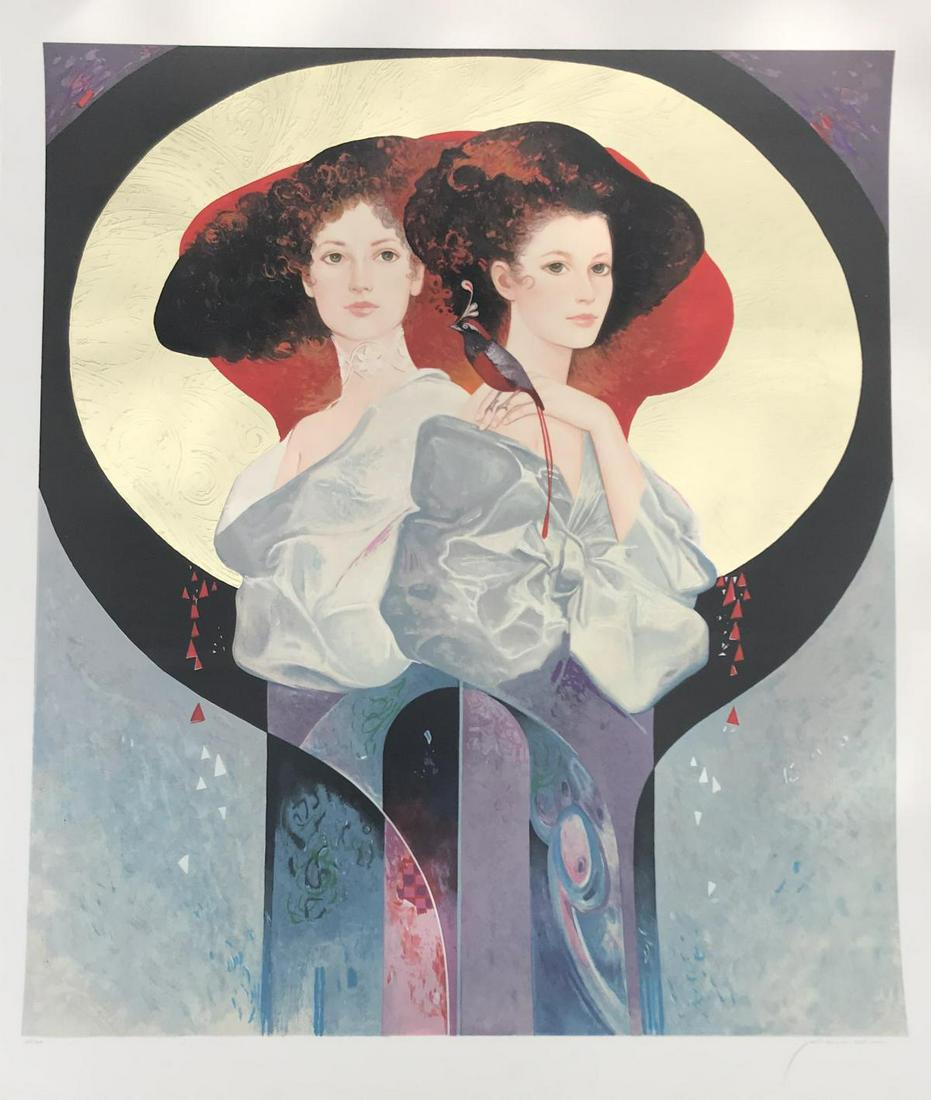 Felix Mas hand signed and numbered serigraph on paper: Felix Mas hand signed and numbered serigraph on paper with gold leaf 30x40 inches - please note this item has handling marks on paper otherwise in good condition