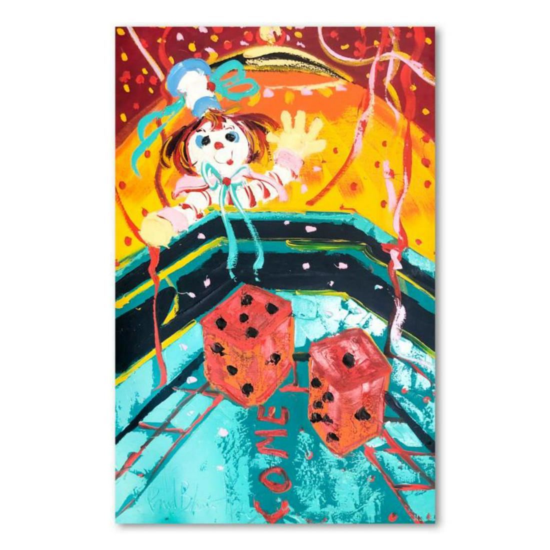 Paul Blaine Henrie (1932-1999), "7 Come 11" Hand Signed: "7 Come 11" is an original oil painting on stretched canvas by Paul Blaine Henrie (1932-1999). The piece is hand signed by the artist and comes with a letter of authenticity. Please note that due to t