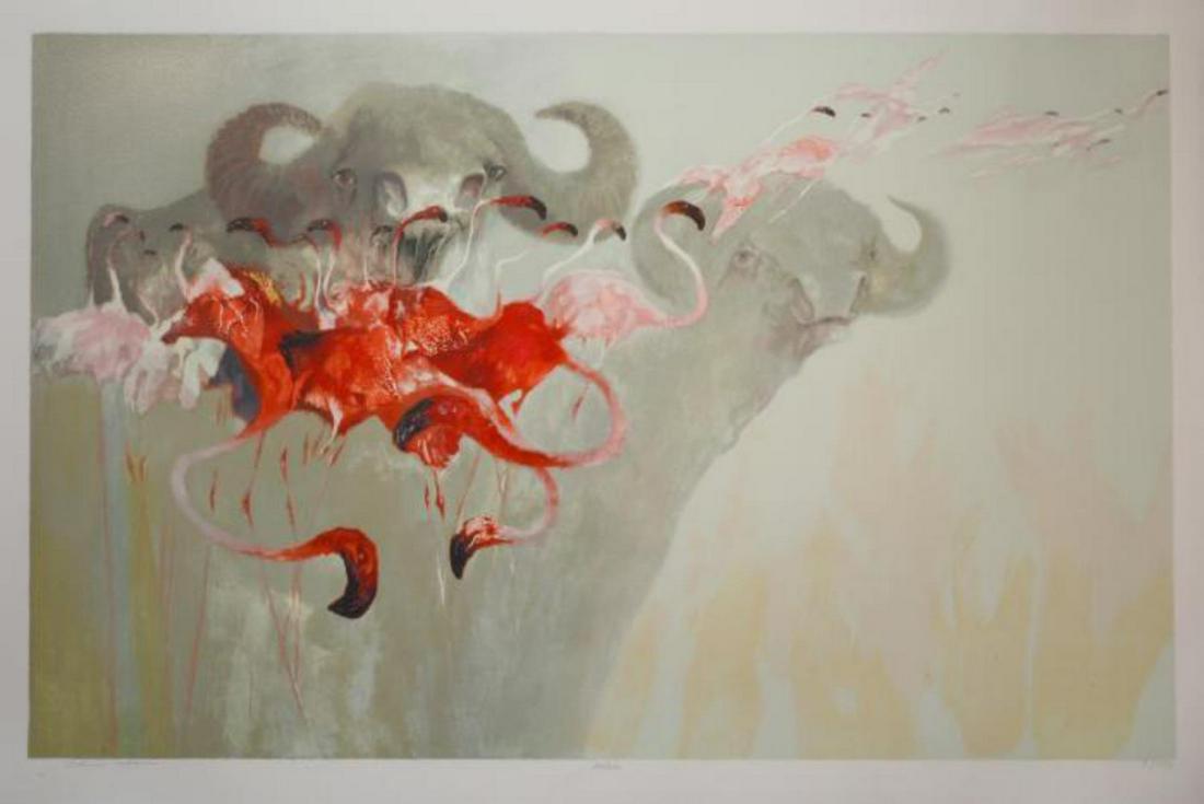 Edwin Salomon- Original Serigraph "Safari": Artist: Edwin Salomon. Medium: Original Serigraph. Title: Safari. Size (Unframed): 28" x 44". Certificate of Authenticity: From the publisher.