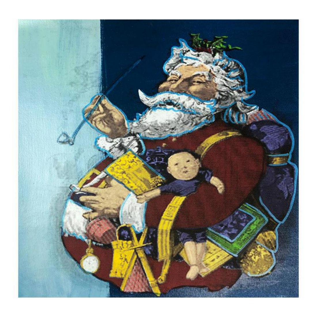 Steve Kaufman (1960-2010), "Jolly Old St. Nick" Hand: "Jolly Old St. Nick" is a limited edition hand pulled silkscreen mixed media on canvas by Andy Warhol protege Steve Kaufman (1960-2010). This piece is numbered and 12/50 and hand signed inverso. Inclu