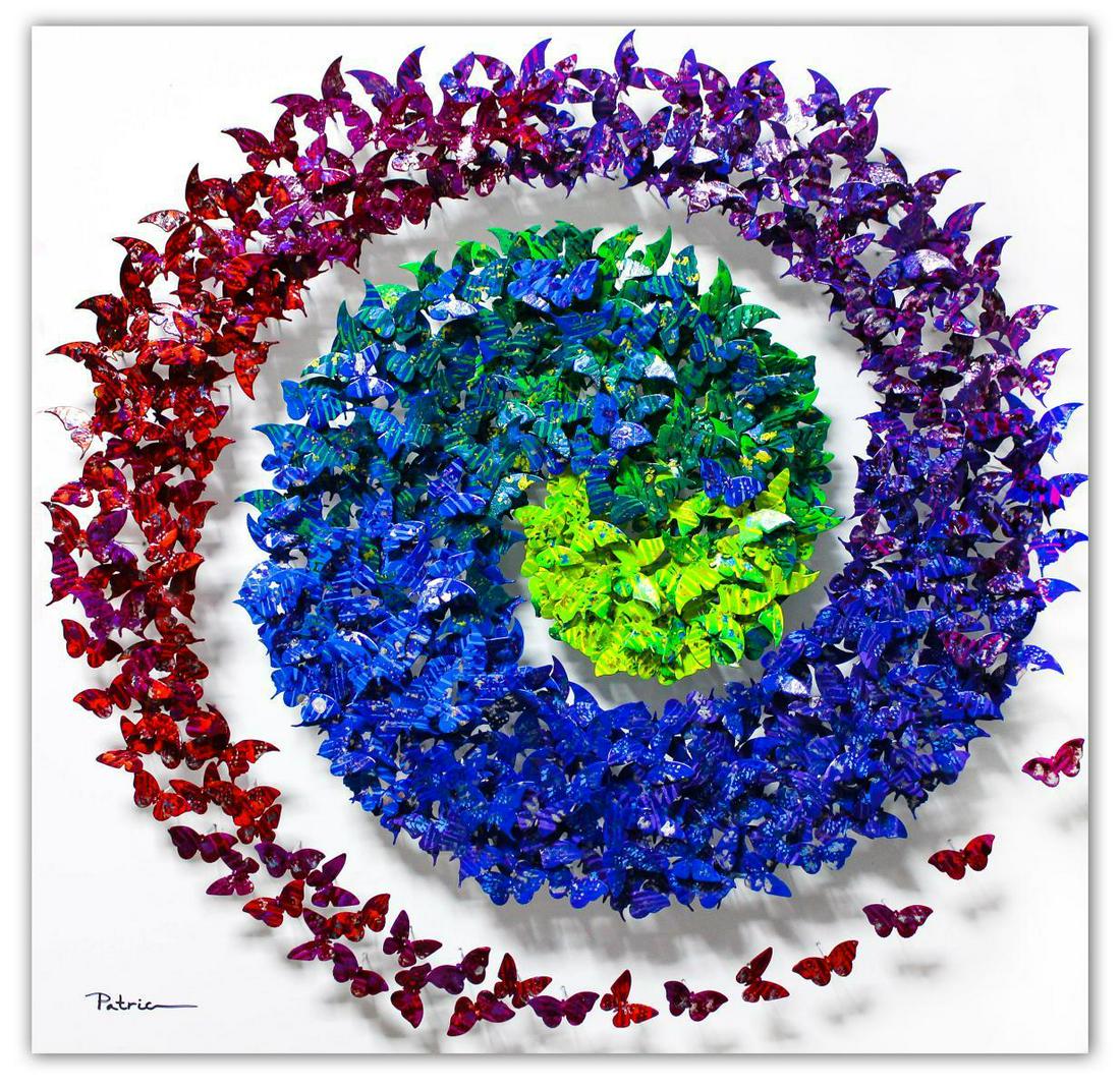 Patricia Govezensky- Original 3D Metal Art on Wood: Artist: Patricia Govezensky. Medium: Original 3D Metal Art on Wood. Title: Circle of Life. Size (Unframed): 23.5" x 23.5". Certificate of Authenticity: From the publisher. Reference# 14137.