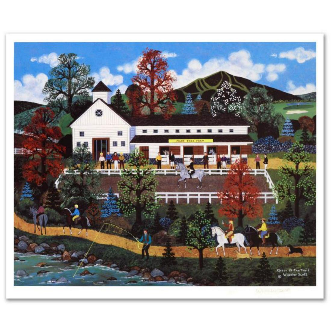 Jane Wooster Scott, "Queen of the Trail" Hand Signed: Cozy, down-home images of a bygone era when life was simpler - this is the feeling captured in the creations of one of the world's most recognized artists. "Queen of the Trail" is a limited edition li
