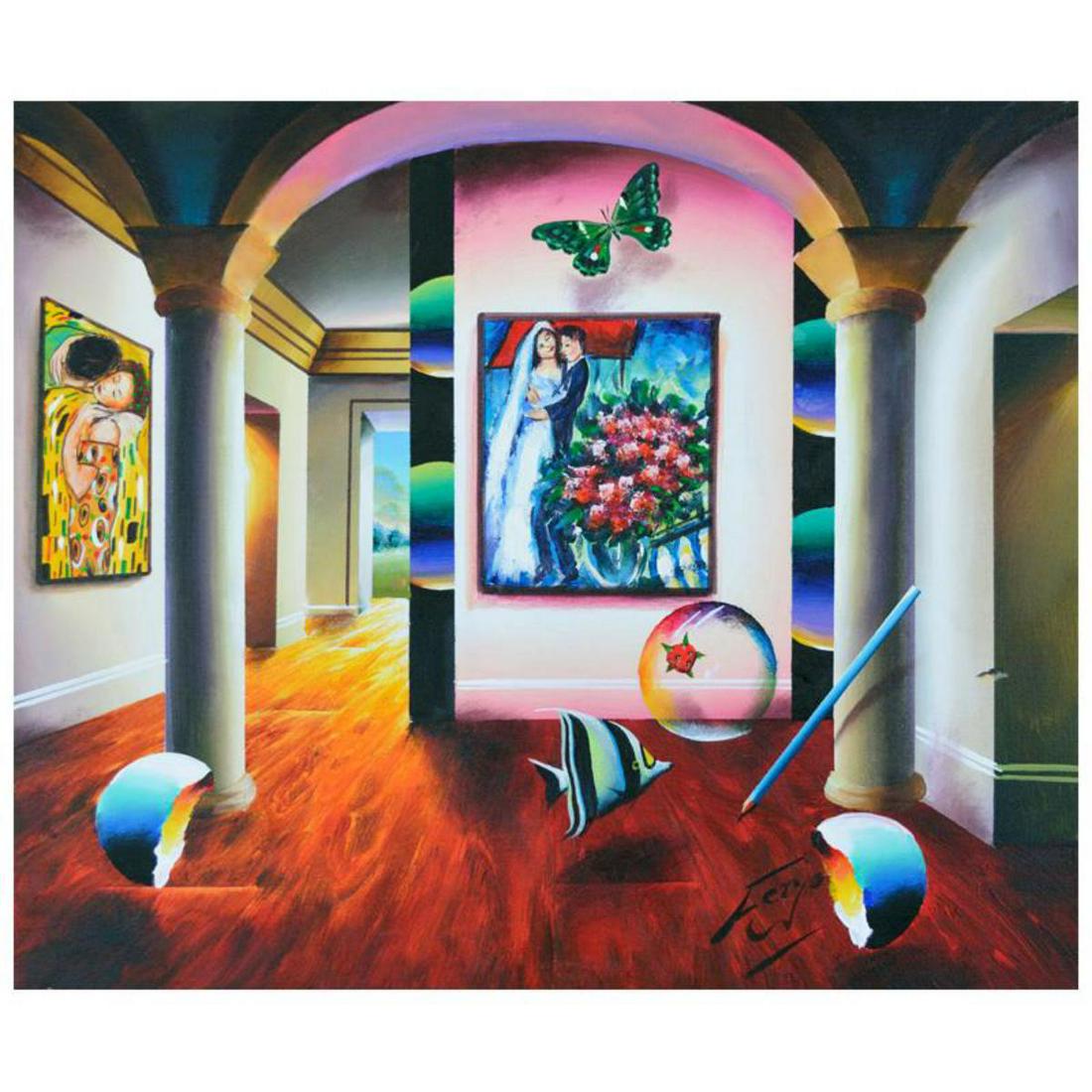 Ferjo, "Romance Is in the Air" Original Painting on: "Romance Is in the Air" is an original painting, oil on stretched canvas, by Ferjo. Hand signed by the artist, this piece comes with a letter of authenticity. Measures approx. 20" x 24" (image). Refer