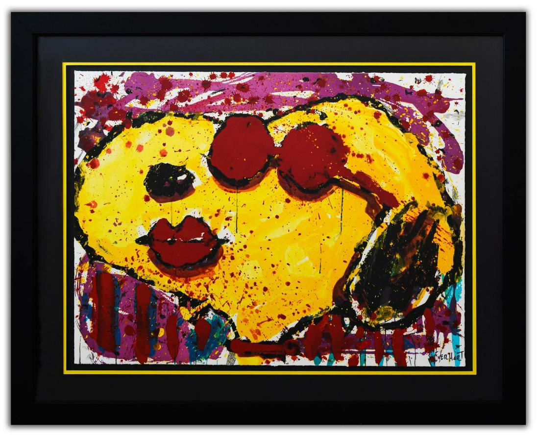 Tom Everhart- Hand Pulled Original Lithograph "Very: Artist: Tom Everhart. Medium: Hand Pulled Original Lithograph. Title: Very Cool Dog Lips In Brentwood. Size (Unframed): 22" x 30". Size (Framed): 31" x 39". Limited Edition: Hand Signed and Numbered. 