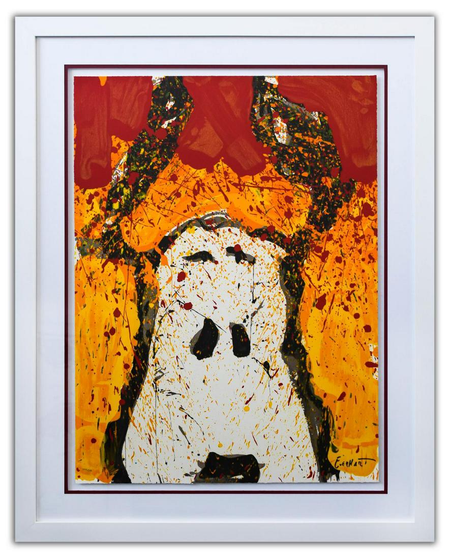 Tom Everhart- Hand Pulled Original Lithograph "Watchdog: Artist: Tom Everhart. Medium: Hand Pulled Original Lithograph. Title: Watchdog Noon. Size (Unframed): 30" x 22.5". Size (Framed): 39" x 31". Limited Edition: Hand Signed and Numbered. Certificate of A