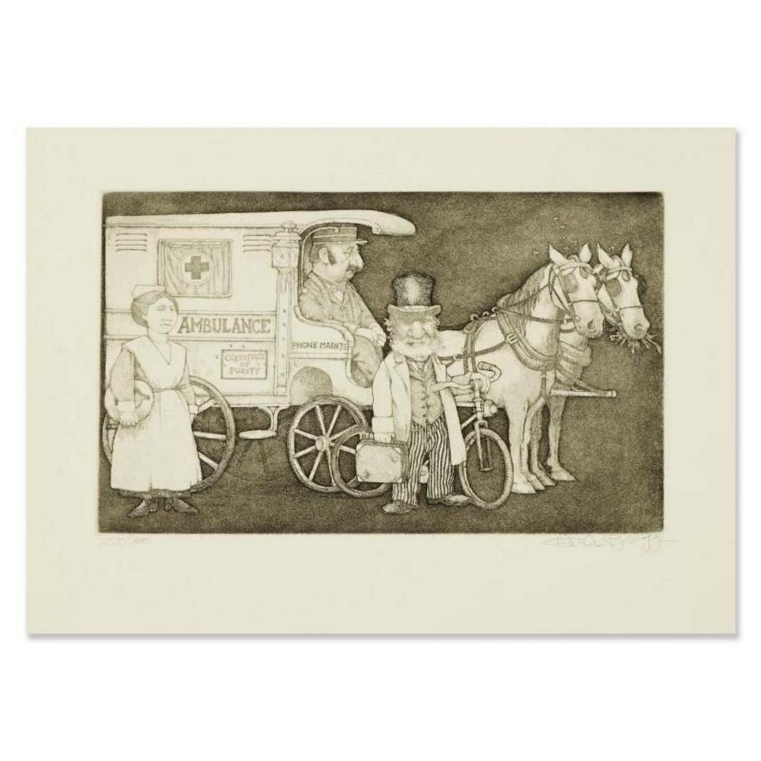 Charles Bragg (1931-2017), "Ambulance" Limited Edition: "Ambulance" is a limited edition etching on Paper by Charles Bragg (1931-2017), numbered 258/300 and hand signed by the artist. Includes Letter of Authenticity. Measures approx. 15" x 11" (border), 11