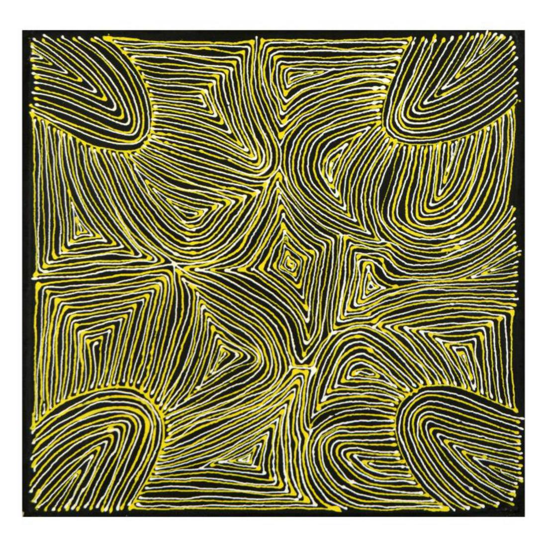 Marcia Turner Petyarre - Original Acrylic Painting on: This piece is an original acrylic painting on linen by aboriginal artist, Marcia Turner Petyarre. As is tradition with Aboriginal art, they are not signed, but come with a photograph of the artist hol