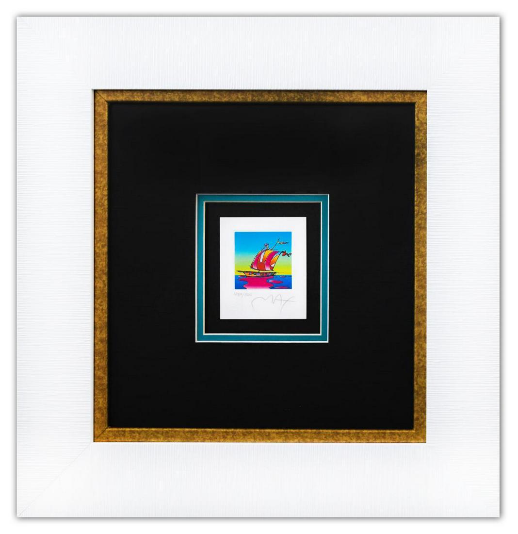 Peter Max- Original Lithograph: Artist: Peter Max. Medium: Original Lithograph. Size (Unframed): 3" x 3.5". Size (Framed): 17" x 17". Certificate of Authenticity: From Peter Max Studio. Additional: Custom framed. Reference# 14112.