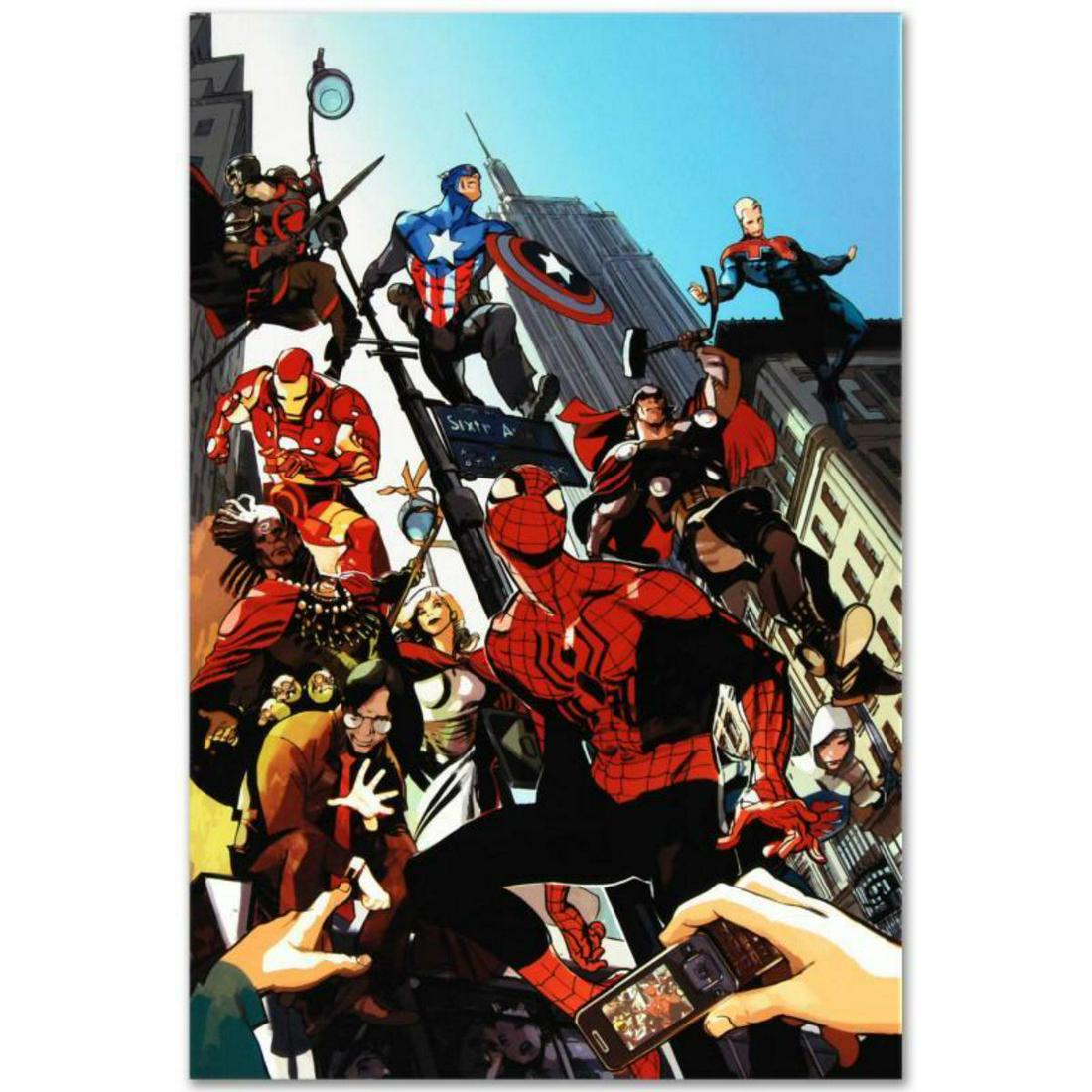 Marvel Comics "Age of Heroes #1" Numbered Limited: A piece of comic book history, this limited edition, from original art by Greg Tocchini, depicts an intense entourage of Marvel characters. Starting his career in 1995, Greg Tocchini has since done co