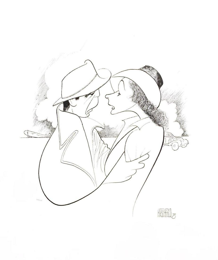 Al Hirschfeld- Original Lithograph on Paper: Artist: Al Hirschfeld. Medium: Original Lithograph on Paper. Title: Casablanca. Size (Unframed): 18" x 22". Certificate of Authenticity: Is Included. Additional: Plate Signed and numbered.