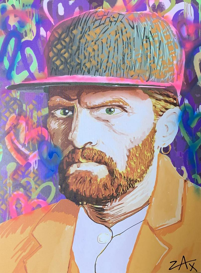 E.M. Zax Mixed media acrylic on canvas "Homage to Van: Artist: E.M. Zax. Medium: Mixed media acrylic on canvas. Title: Homage to Van Gogh. Signature: Hand Signed by the artist. Size: 30x40". Certificate of authenticity: Is Included. Additional: Stretched 