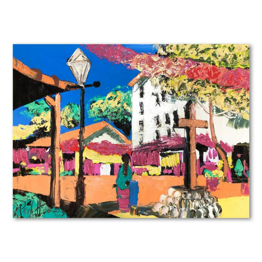 Paul Blaine Henrie (1932-1999), "Afternoon on Olivera: "Afternoon on Olivera St" is an original oil painting on stretched canvas by Paul Blaine Henrie (1932-1999). The piece is hand signed by the artist and comes with a letter of authenticity. Please note