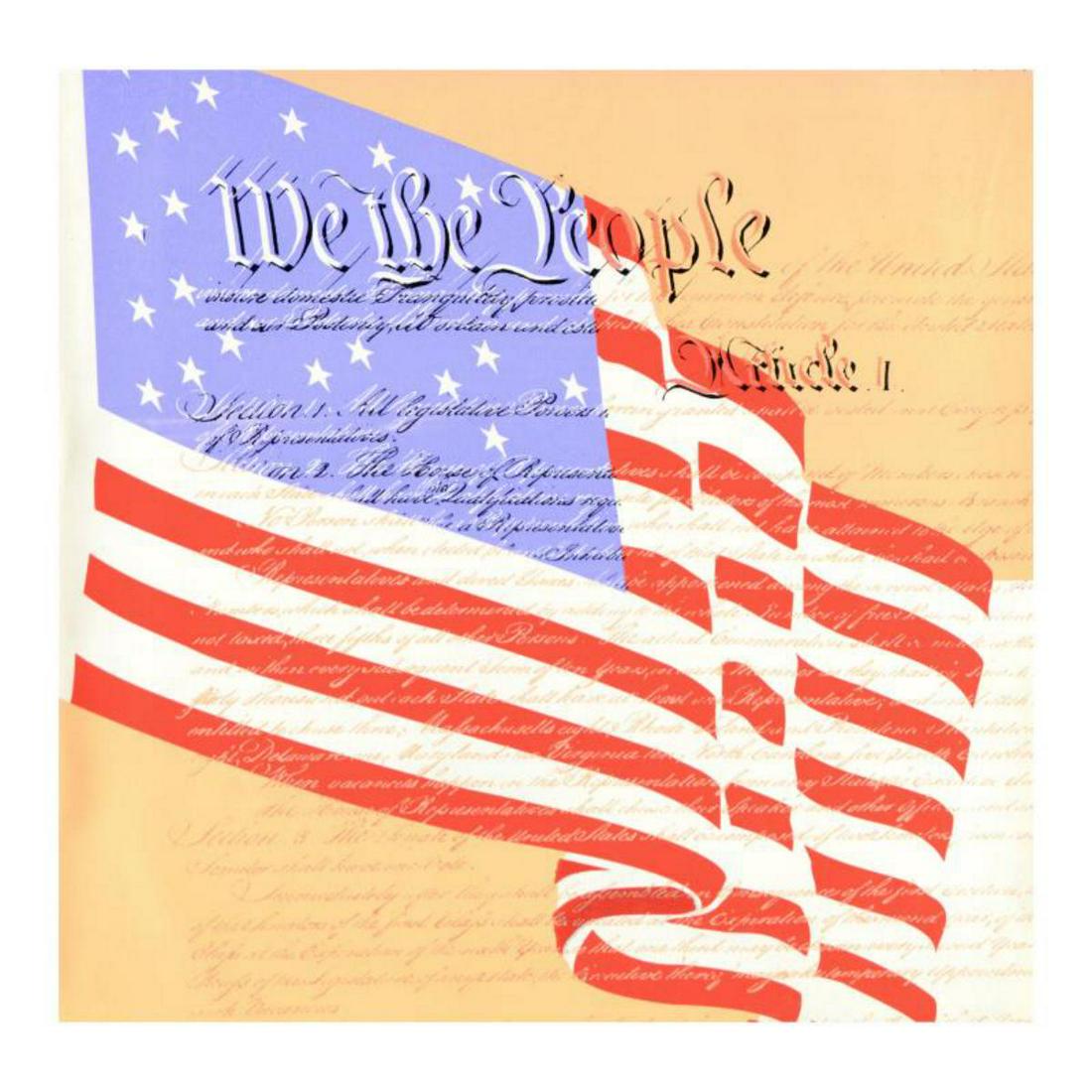 Steve Kaufman (1960-2010), "We the People" Hand Pulled: "We the People" is a hand pulled limited edition silkscreen on canvas by Andy Warhol protege Steve Kaufman (1960-2010). This piece is numbered 28/100 and hand signed inverso. Includes letter of authen