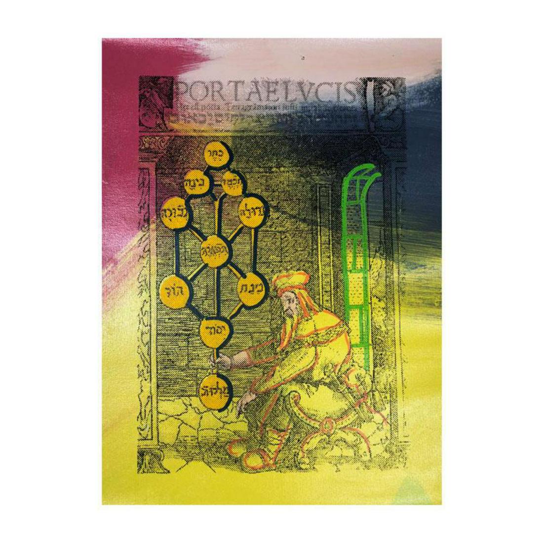 Steve Kaufman (1960-2010), "The Kabbalah" Hand Signed: "The Kabbalah " is a limited edition hand pulled silkscreen mixed media on canvas by Andy Warhol protege Steve Kaufman (1960-2010). This piece is numbered and 15/50 and hand signed inverso. Includes l