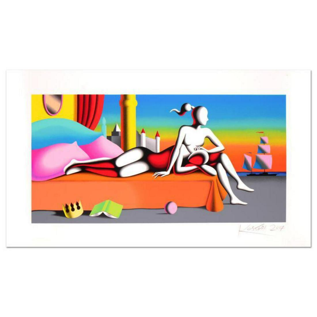 Mark Kostabi, "Beyond Forever" Limited Edition: "Beyond Forever" is a limited edition serigraph on paper, numbered and hand signed by Mark Kostabi. Includes Certificate of Authenticity. Measures approx. 48" x 28" (image). Reference #: 226771.