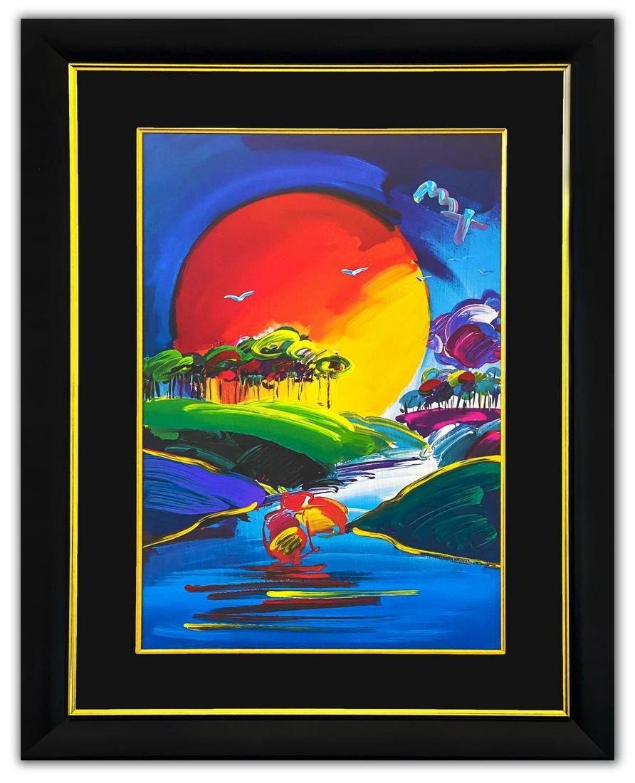 Peter Max- Original Mixed Media "Without Borders": Artist: Peter Max. Medium: Original Mixed Media. Title: Without Borders. Size (Unframed): 36" x 24". Size (Framed): 50" x 38". Certificate of Authenticity: From Peter Max Studio. Additional: Original 