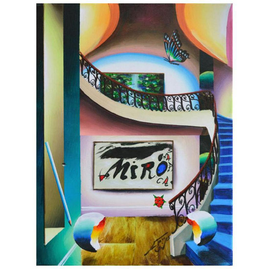 Ferjo, "Sweet Miro" Original Painting on Canvas, Hand: "Sweet Miro" is an original painting, oil on stretched canvas, by Ferjo. Hand signed by the artist, this piece comes with a letter of authenticity. Measures approx. 12" x 12" (image). Reference #: 242