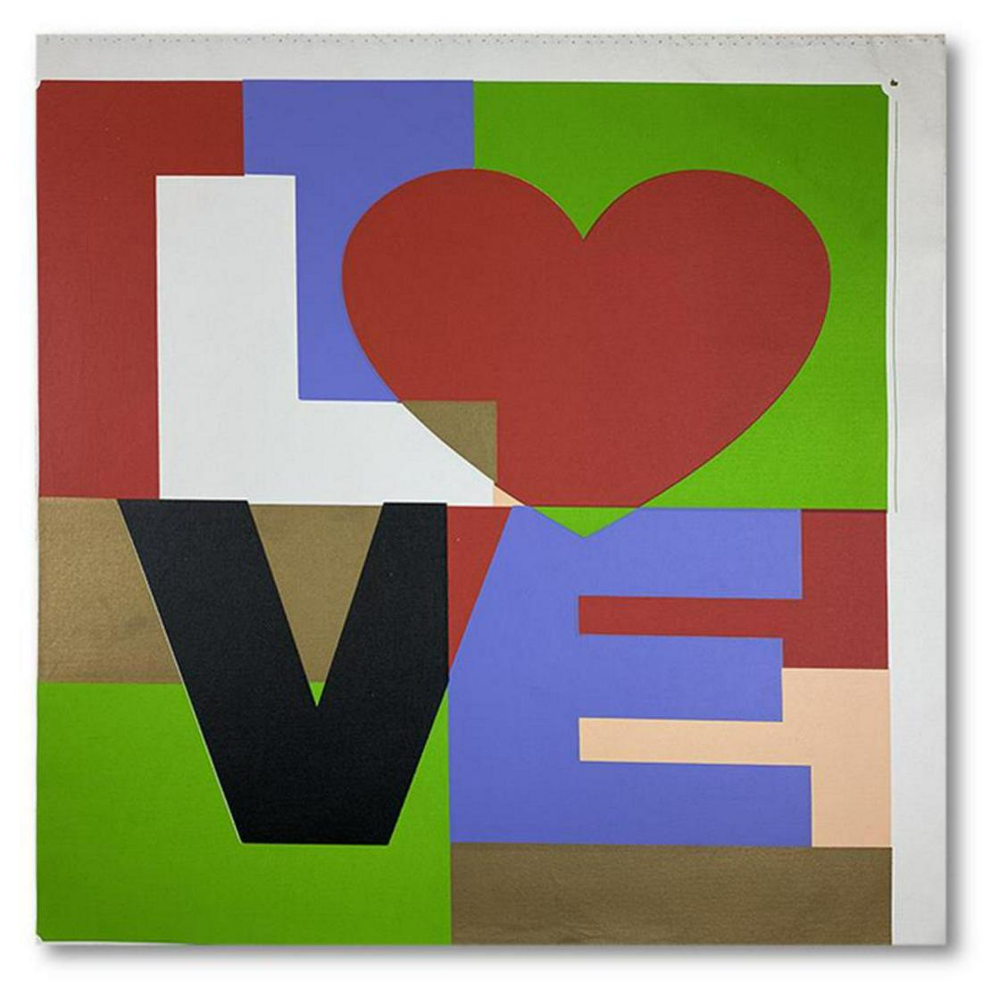 Steve Kaufman (1960-2010), "LOVE" Hand Signed and: "LOVE" is a limited edition hand pulled silkscreen mixed media on canvas by Andy Warhol protege Steve Kaufman (1960-2010). This piece is numbered and 4/50 and hand signed inverso. Includes letter of a