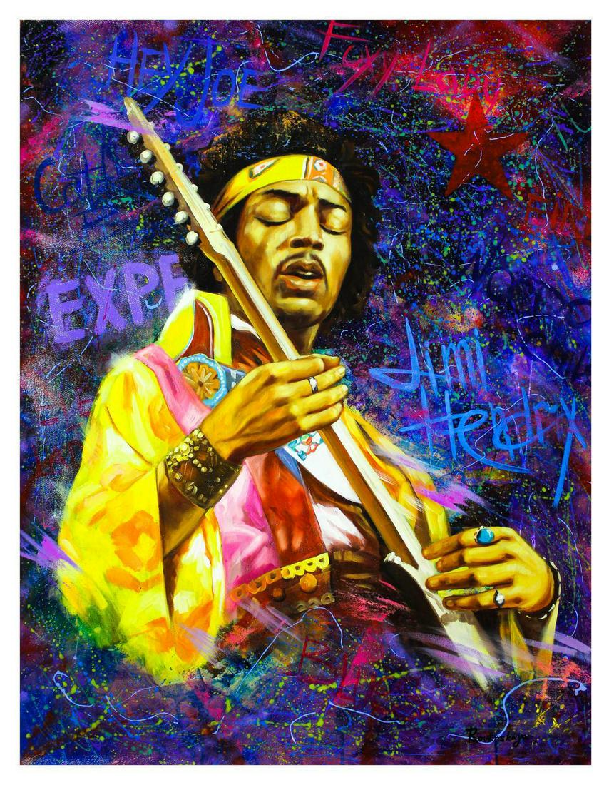 Nastya Rovenskaya- Original Oil on Canvas "Jimi: Artist: Nastya Rovenskaya. Medium: Original Oil on Canvas. Title: Jimi Hendrix. Size (Unframed): 40" x 30". Certificate of Authenticity: From the publisher. Reference# 13568.