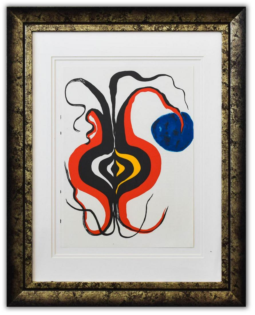 Alexander Calder- Lithograph "DLM156 - Bulbe": Artist: Alexander Calder. Medium: Lithograph. Title: DLM156 - Bulbe. Size (Unframed): 15" x 11". Size (Framed): 25" x 20". Certificate of Authenticity: Is included. Additional: Year : 1967. Reference#